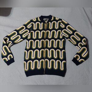 ASOS Navy and Yellow Patterned Men's Zip-Up Sweater